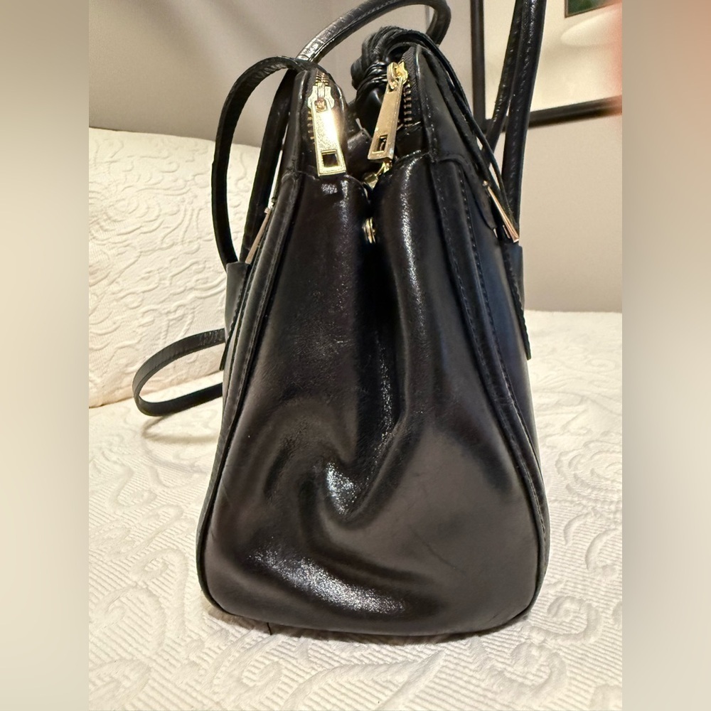 Gently Used Italian Black Leather Handbag - Picture 3 of 8